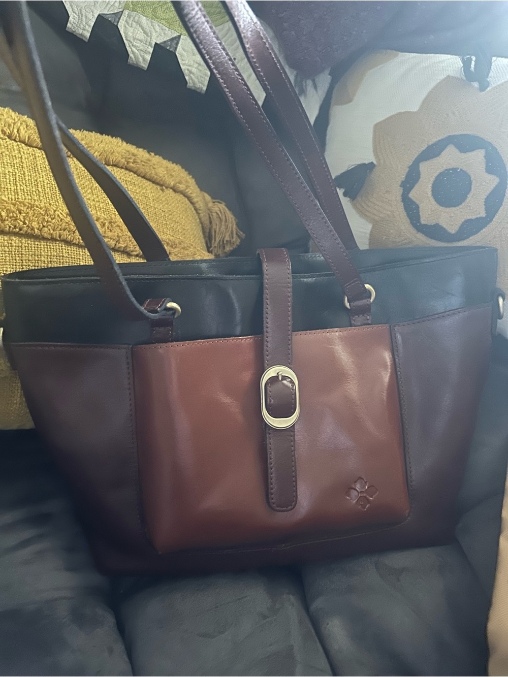 Patricia Nash Two-Tone Leather Tote in Brown and Black